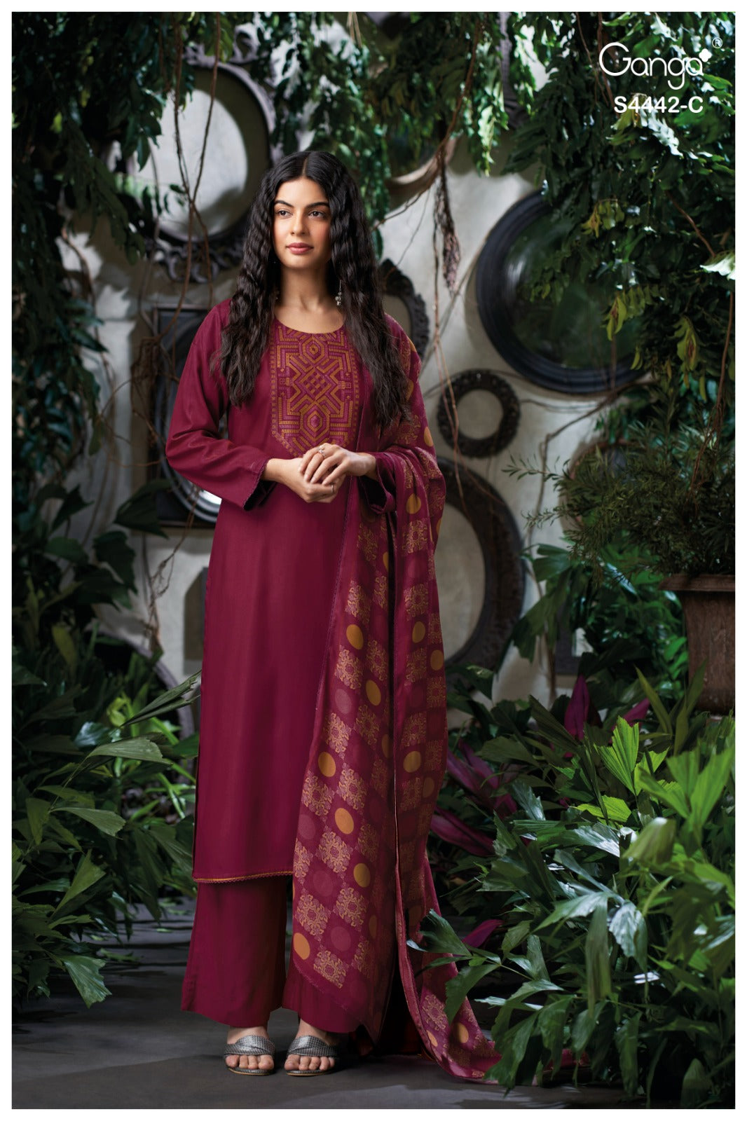Revia S4442 Ganga Cotton Satin Pant Style Suits Exporter India