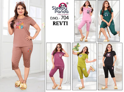 Revti 704 Sleepy Panda Tencil Lycra Capri Night Suits Exporter Ahmedabad