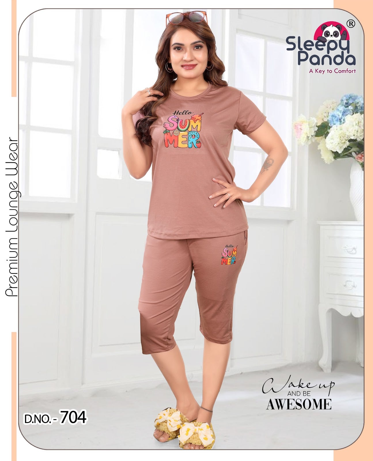 Revti 704 Sleepy Panda Tencil Lycra Capri Night Suits Exporter Ahmedabad