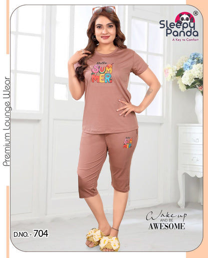 Revti 704 Sleepy Panda Tencil Lycra Capri Night Suits Exporter Ahmedabad