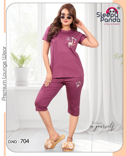 Revti 704 Sleepy Panda Tencil Lycra Capri Night Suits Exporter Ahmedabad