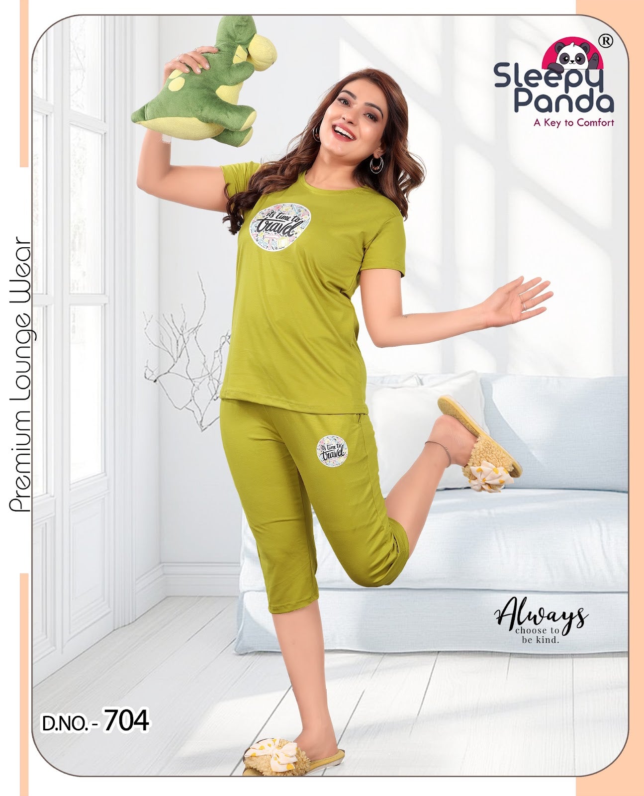 Revti 704 Sleepy Panda Tencil Lycra Capri Night Suits Exporter Ahmedabad
