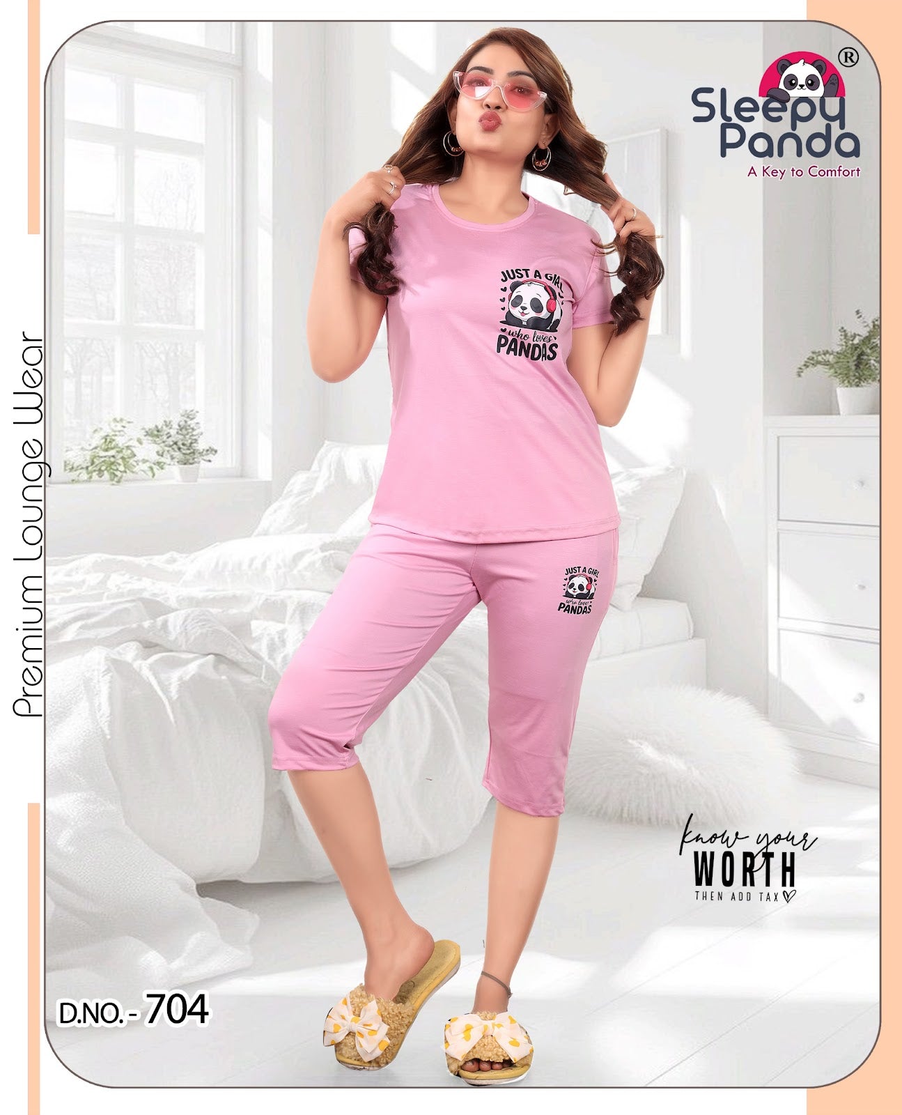 Revti 704 Sleepy Panda Tencil Lycra Capri Night Suits Exporter Ahmedabad