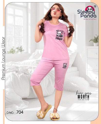 Revti 704 Sleepy Panda Tencil Lycra Capri Night Suits Exporter Ahmedabad