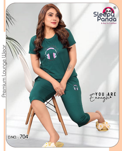 Revti 704 Sleepy Panda Tencil Lycra Capri Night Suits Exporter Ahmedabad