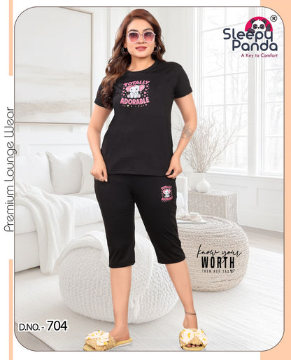 Revti 704 Sleepy Panda Tencil Lycra Capri Night Suits Exporter Ahmedabad