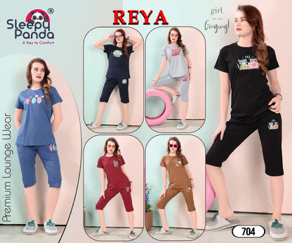 Reya 704 Sleepy Panda Tencil Capri Night Suits Exporter Gujarat