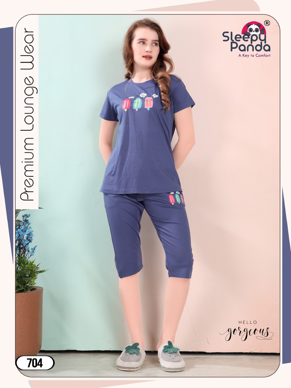Reya 704 Sleepy Panda Tencil Capri Night Suits Exporter Gujarat