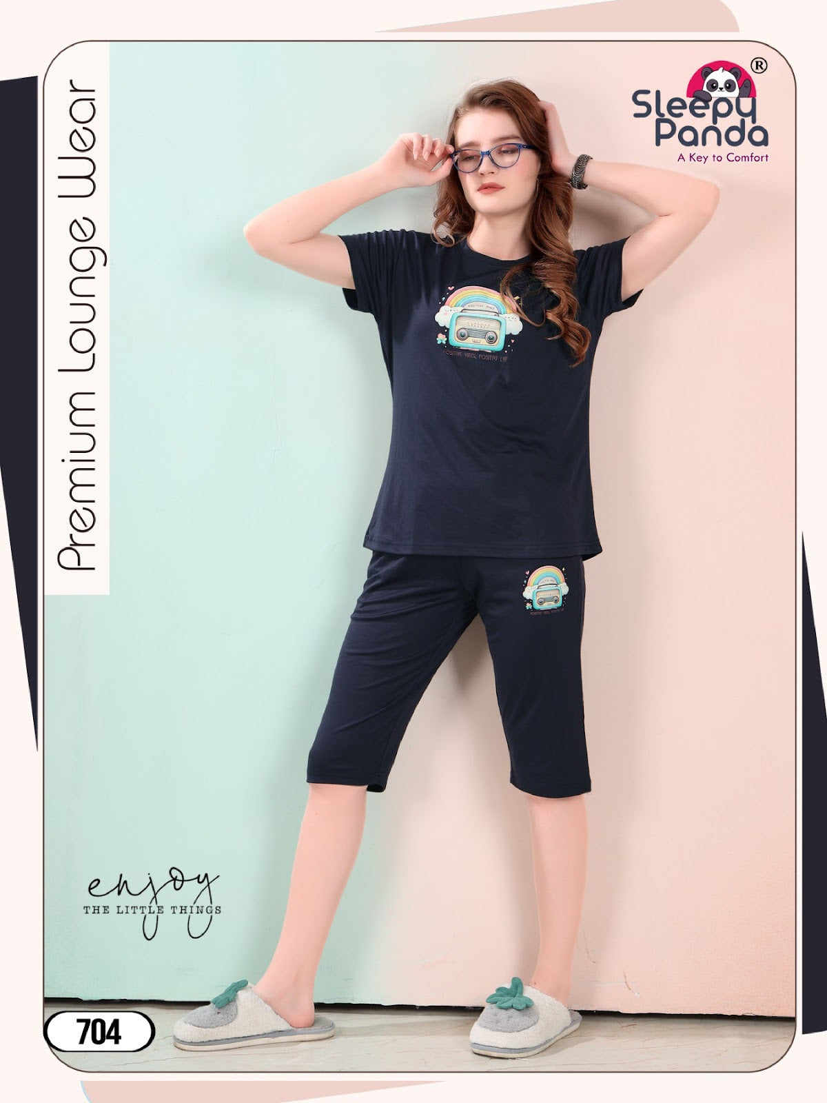 Reya 704 Sleepy Panda Tencil Capri Night Suits Exporter Gujarat