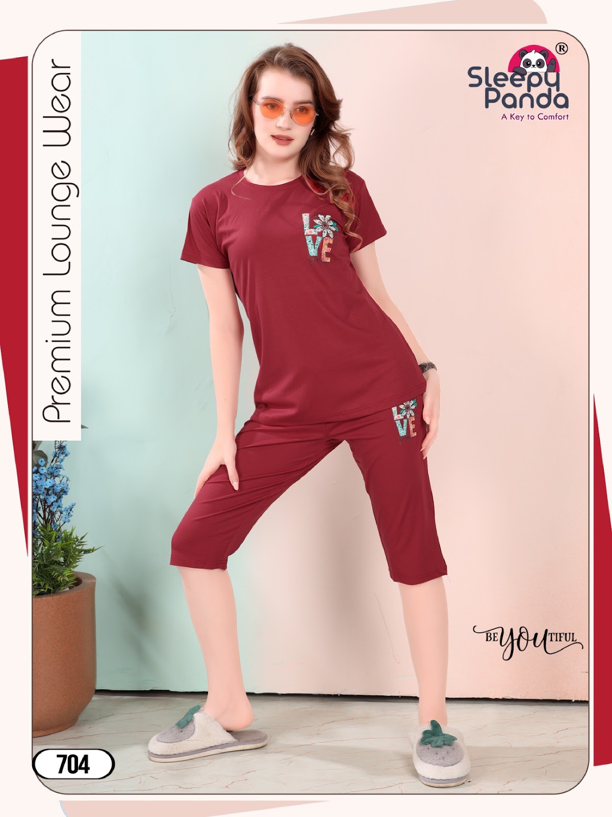 Reya 704 Sleepy Panda Tencil Capri Night Suits Exporter Gujarat
