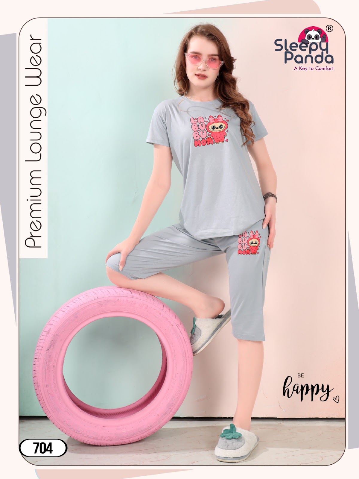 Reya 704 Sleepy Panda Tencil Capri Night Suits Exporter Gujarat