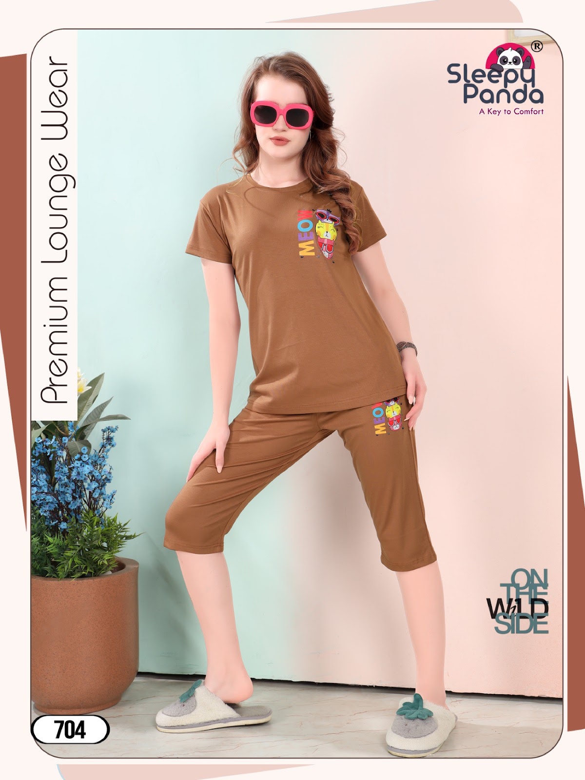 Reya 704 Sleepy Panda Tencil Capri Night Suits Exporter Gujarat