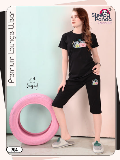 Reya 704 Sleepy Panda Tencil Capri Night Suits Exporter Gujarat