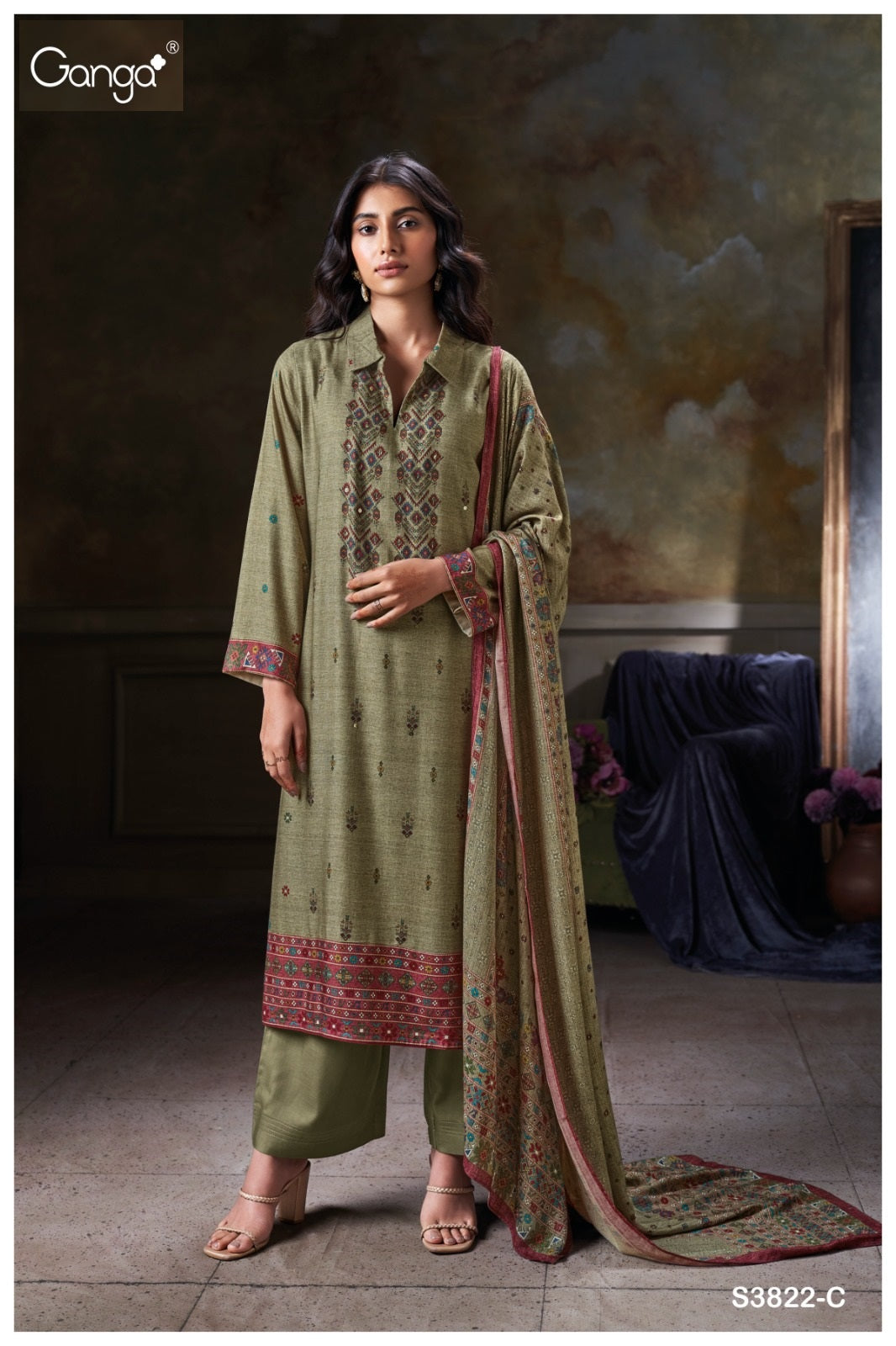 Reyanshi 3822 Ganga Wool Pashmina Suits Supplier India