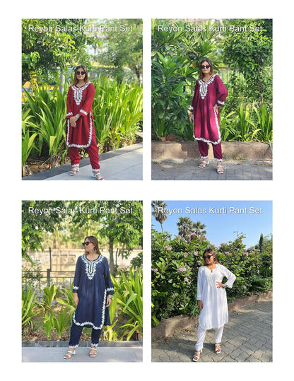 Reyon Salas Kurti Pant Set Supplier Gujarat