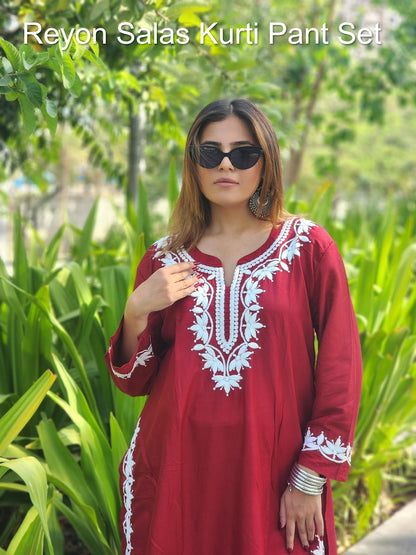 Reyon Salas Kurti Pant Set Supplier Gujarat