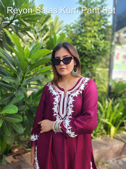Reyon Salas Kurti Pant Set Supplier Gujarat