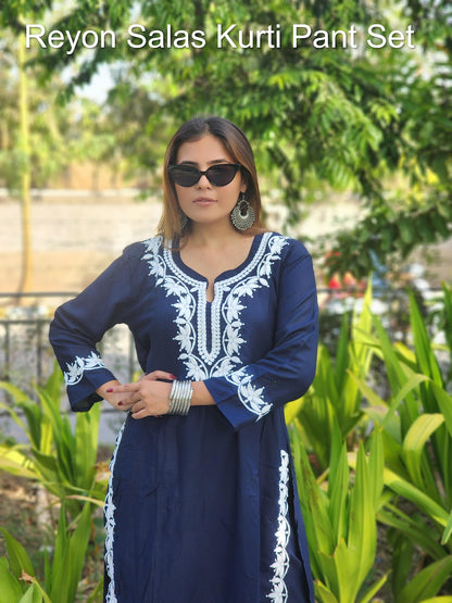 Reyon Salas Kurti Pant Set Supplier Gujarat