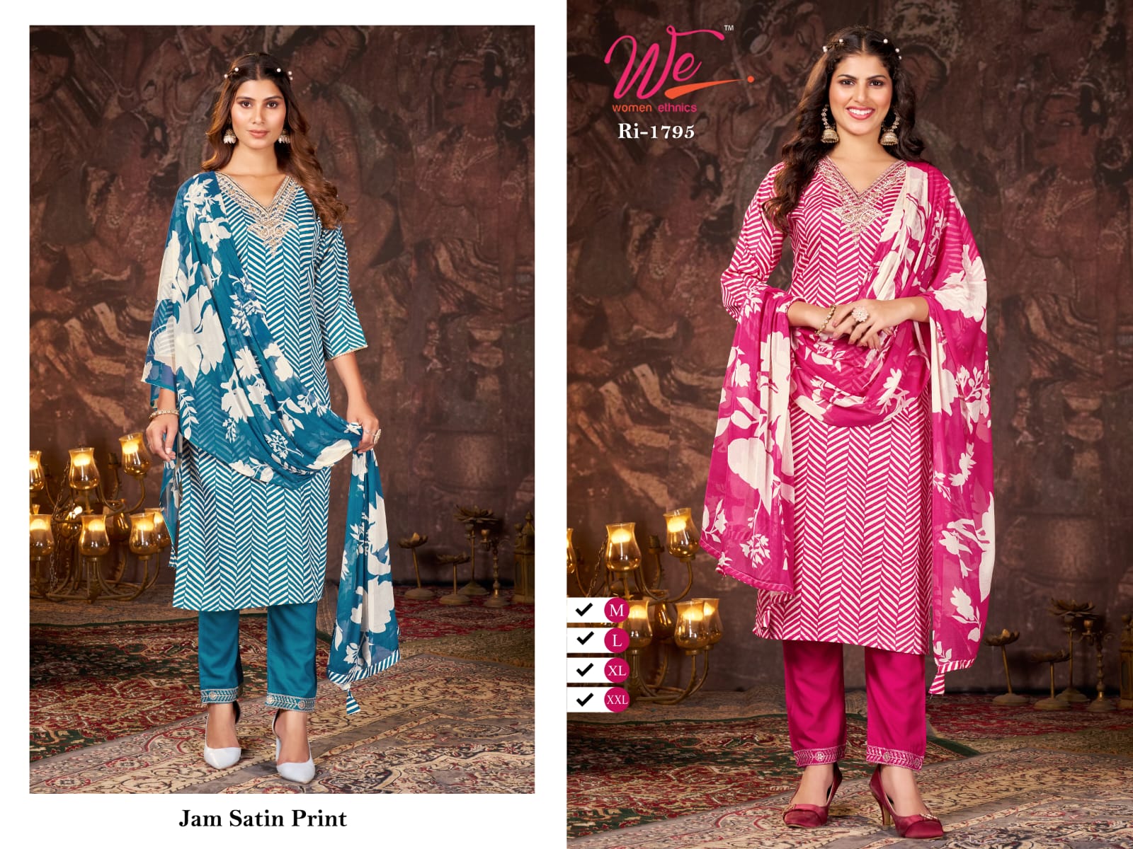 Ri 1795-1801 Women Ethnics Jam Satin Readymade Pant Style Suits Supplier
