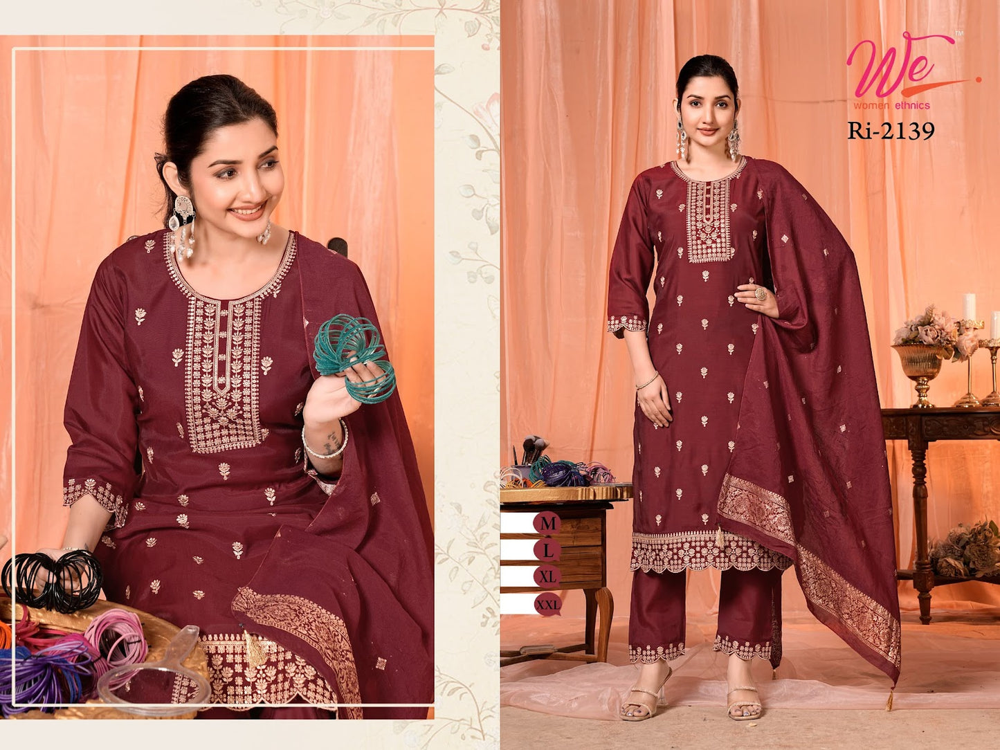 Ri 2134-2139 Women Ethnics Roman Readymade Pant Style Suits Supplier Ahmedabad
