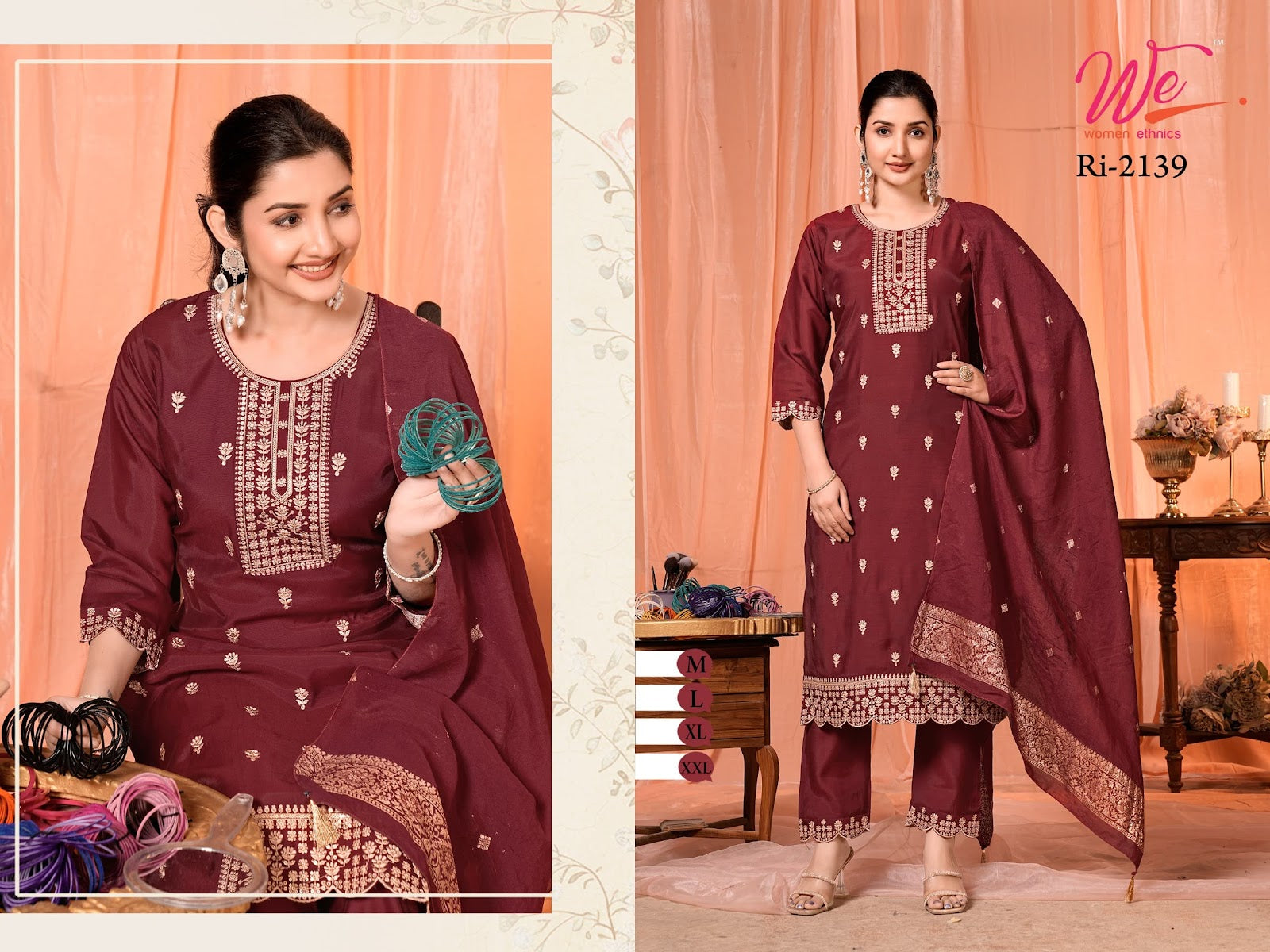 Ri 2134-2139 Women Ethnics Roman Readymade Pant Style Suits Supplier Ahmedabad