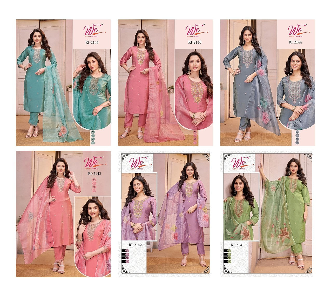 Ri 2140-2145 Women Ethnics Roman Simmer Readymade Pant Style Suits Wholesaler Ahmedabad