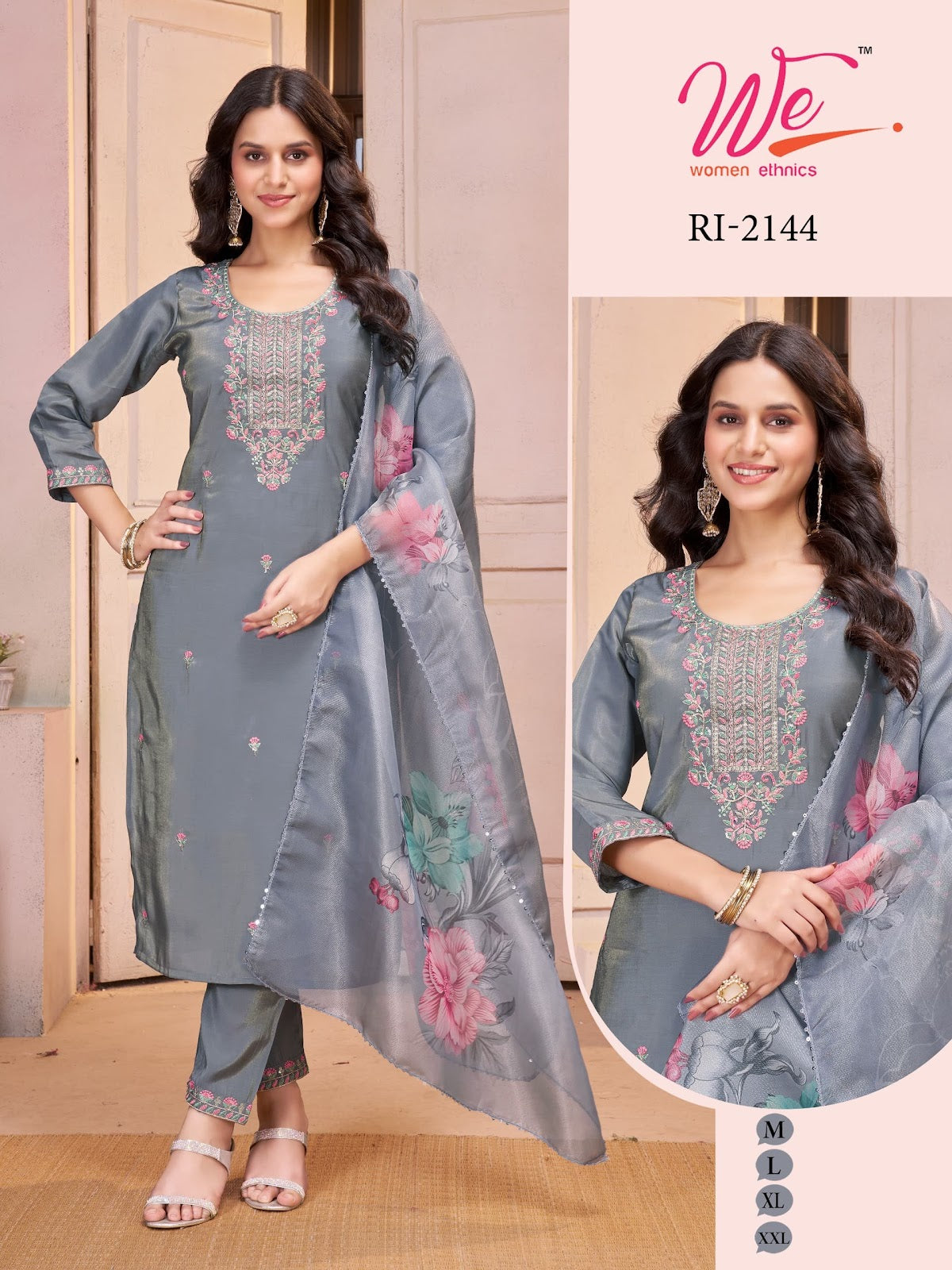 Ri 2140-2145 Women Ethnics Roman Simmer Readymade Pant Style Suits Wholesaler Ahmedabad