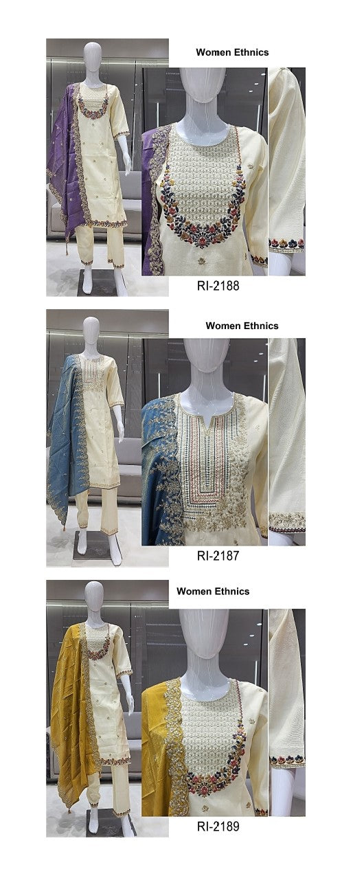 Ri 2187-2189 Women Ethnics Roman Simmer Readymade Pant Style Suits Exporter