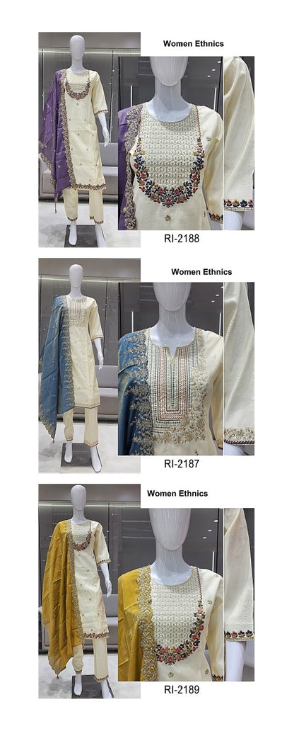 Ri 2187-2189 Women Ethnics Roman Simmer Readymade Pant Style Suits Exporter