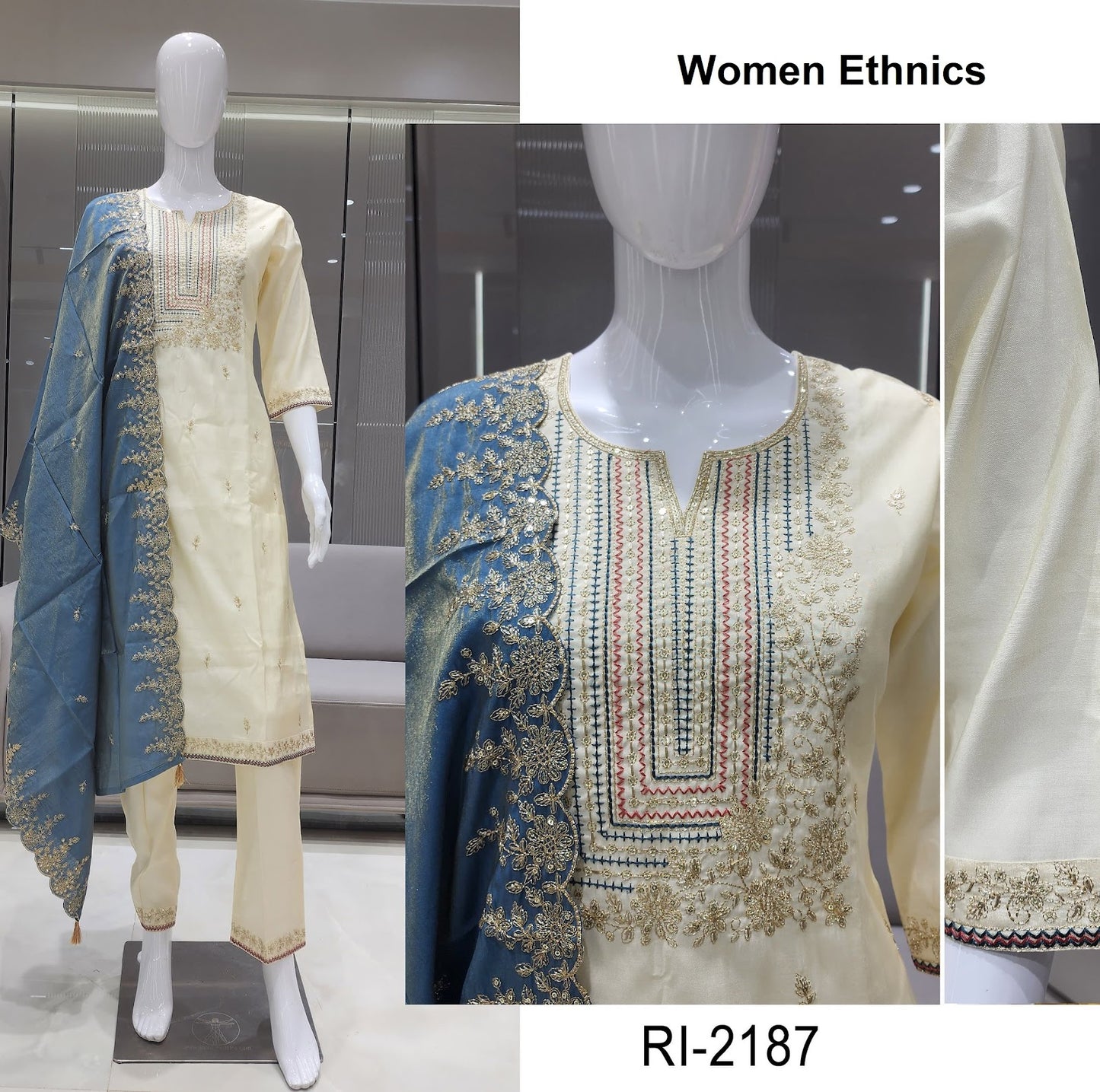 Ri 2187-2189 Women Ethnics Roman Simmer Readymade Pant Style Suits Exporter
