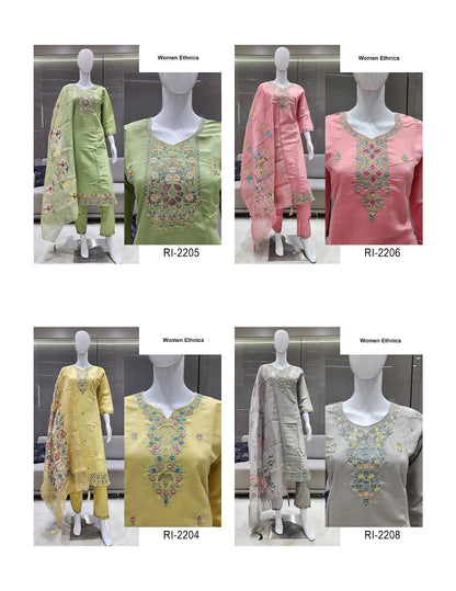 Ri 2204-2208 Women Ethnics Roman Readymade Pant Style Suits Exporter Ahmedabad