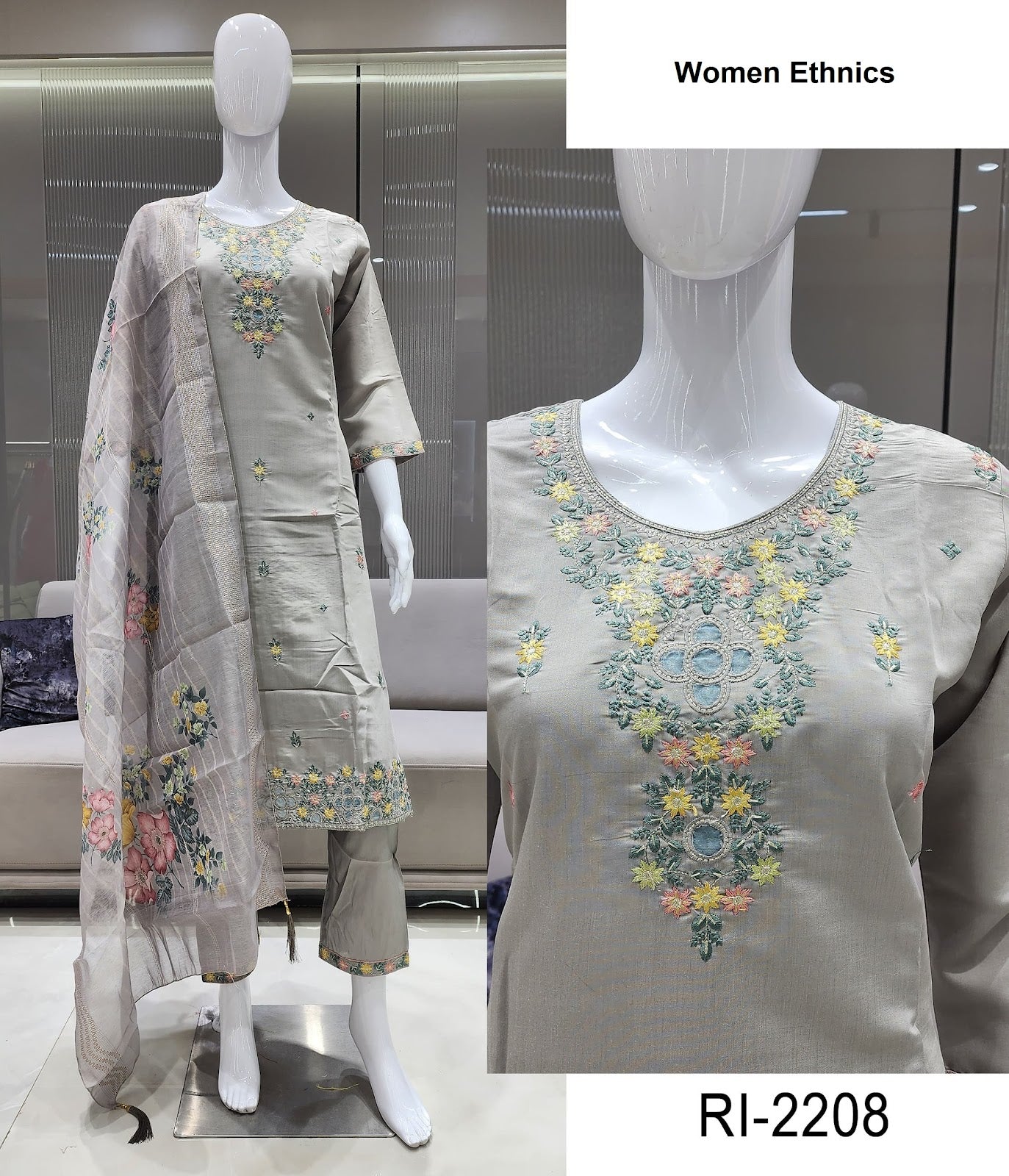 Ri 2204-2208 Women Ethnics Roman Readymade Pant Style Suits Exporter Ahmedabad