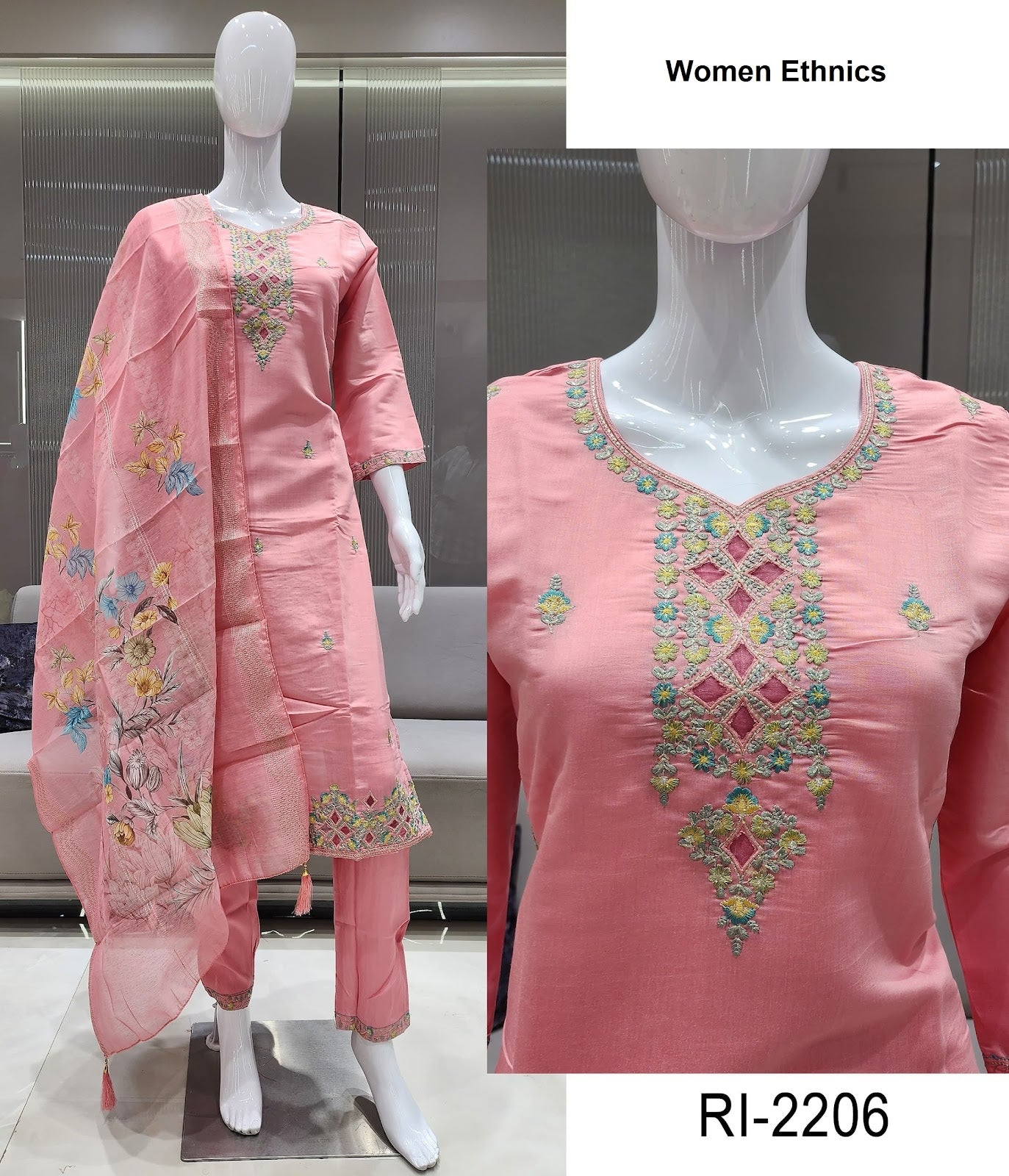 Ri 2204-2208 Women Ethnics Roman Readymade Pant Style Suits Exporter Ahmedabad