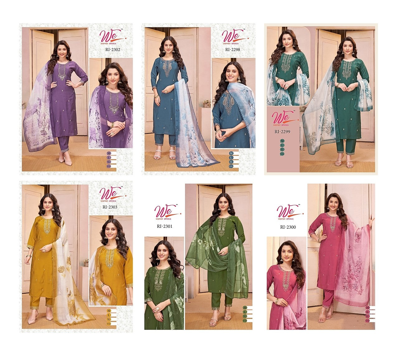 Ri 2298-2303 Women Ethnics Roman Readymade Pant Style Suits Exporter Ahmedabad