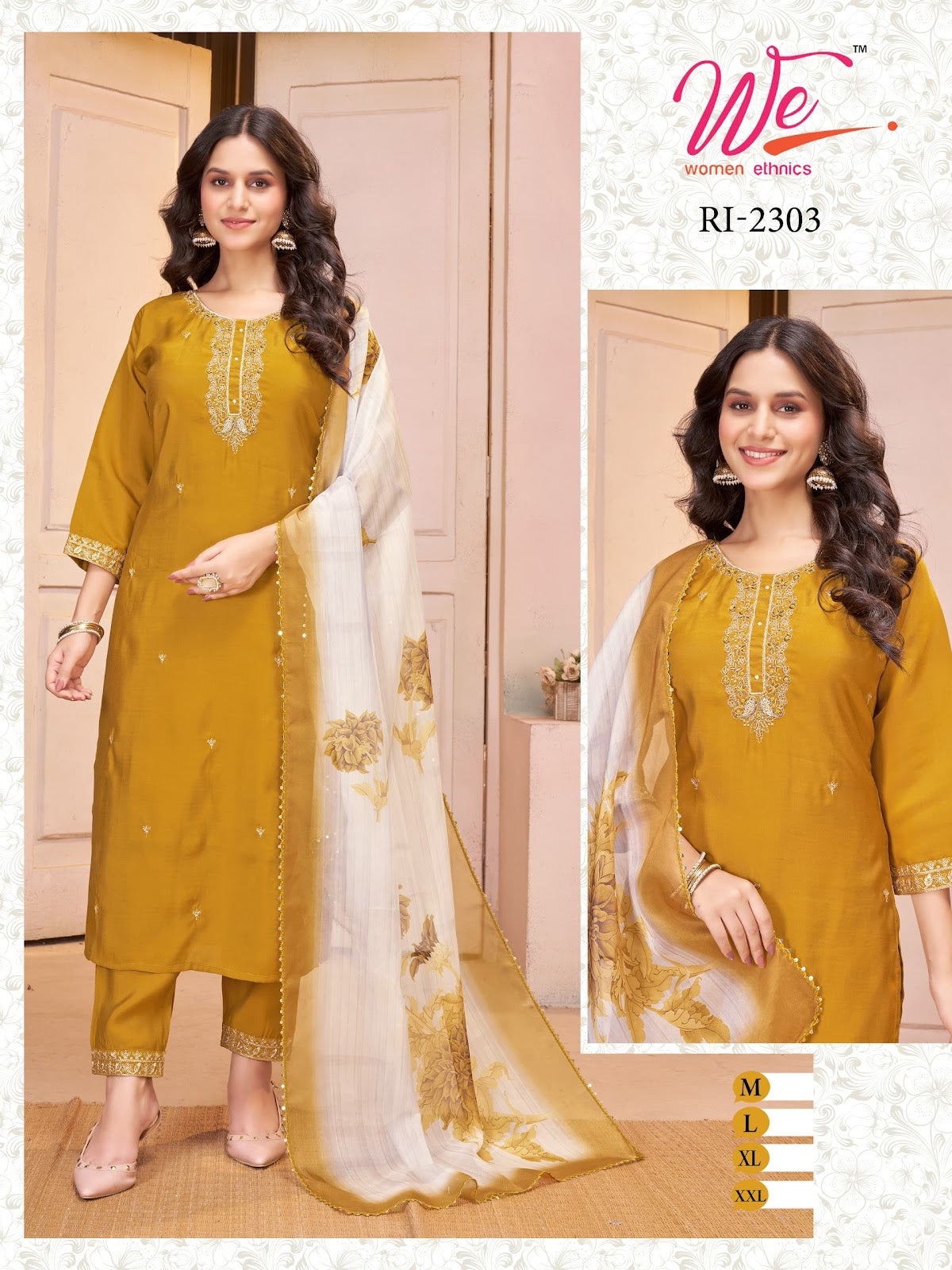 Ri 2298-2303 Women Ethnics Roman Readymade Pant Style Suits Exporter Ahmedabad