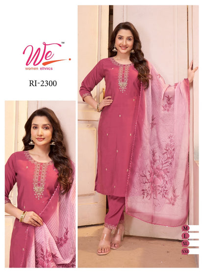 Ri 2298-2303 Women Ethnics Roman Readymade Pant Style Suits Exporter Ahmedabad