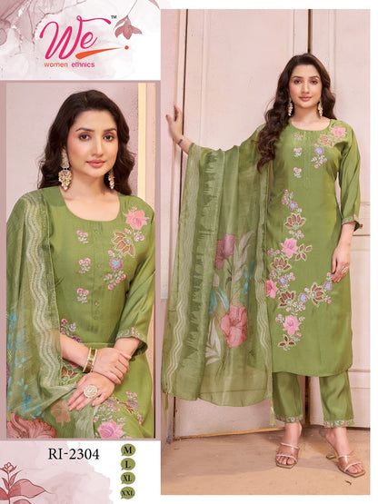 Ri 2304-2309 Women Ethnics Roman Readymade Pant Style Suits Exporter Ahmedabad