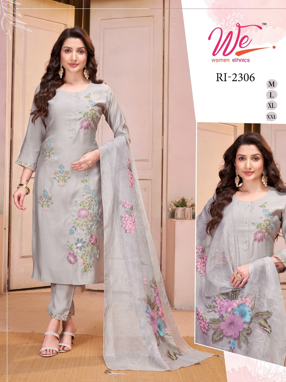 Ri 2304-2309 Women Ethnics Roman Readymade Pant Style Suits Exporter Ahmedabad