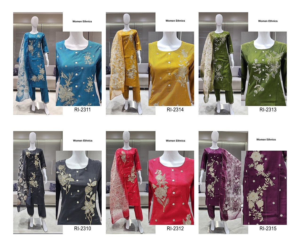 Ri 2310-2315 Women Ethnics Roman Readymade Pant Style Suits Wholesaler Ahmedabad