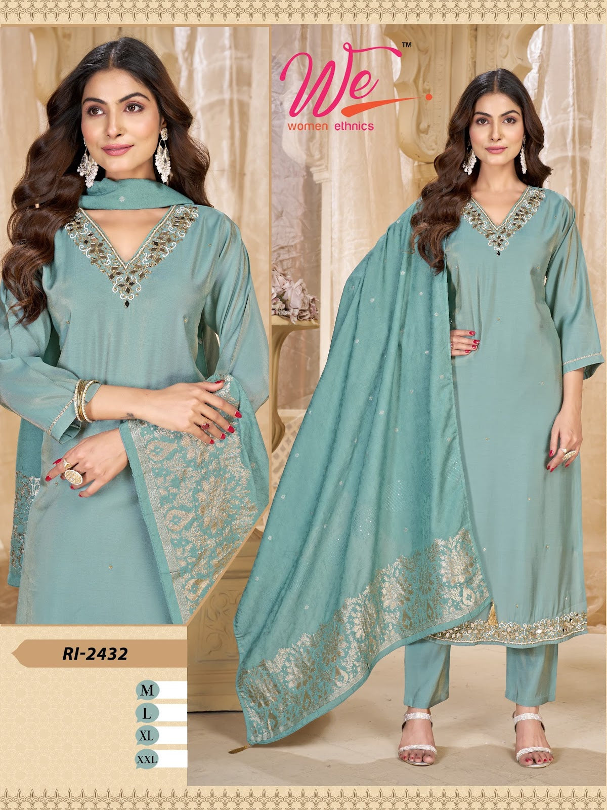 Ri 2432-2435 Women Ethnics Roman Simmer Readymade Pant Style Suits Supplier