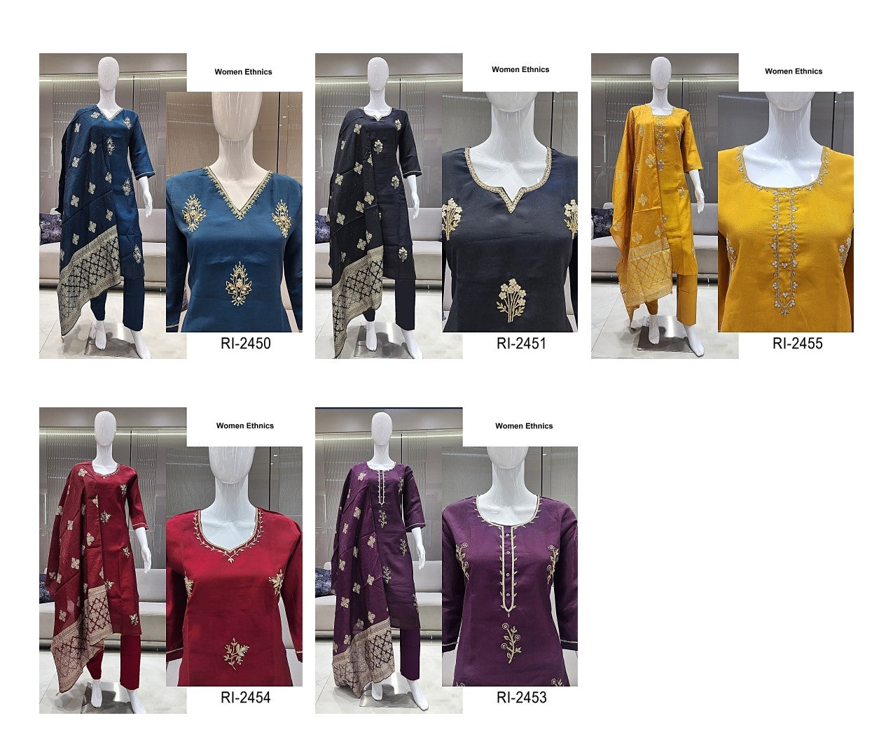 Ri 2450-2455 Women Ethnics Roman Readymade Pant Style Suits Manufacturer India
