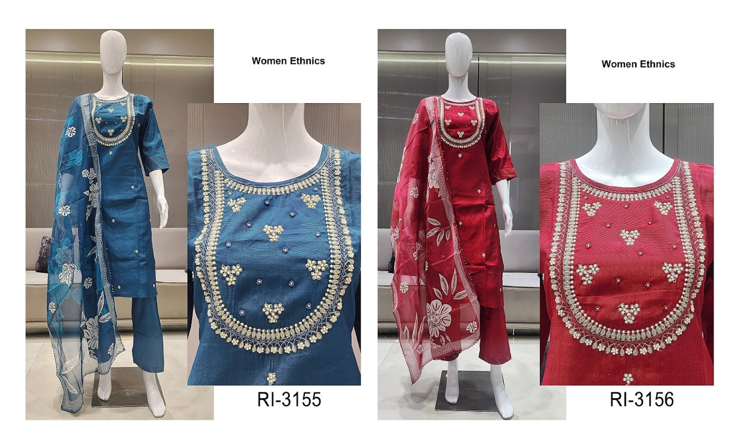 Ri 3155-3156 Women Ethnics Vertican Readymade Pant Style Suits Wholesale Price
