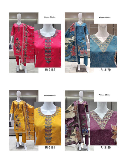 Ri 3179-3182 Women Ethnics Roman Readymade Pant Style Suits Supplier Ahmedabad