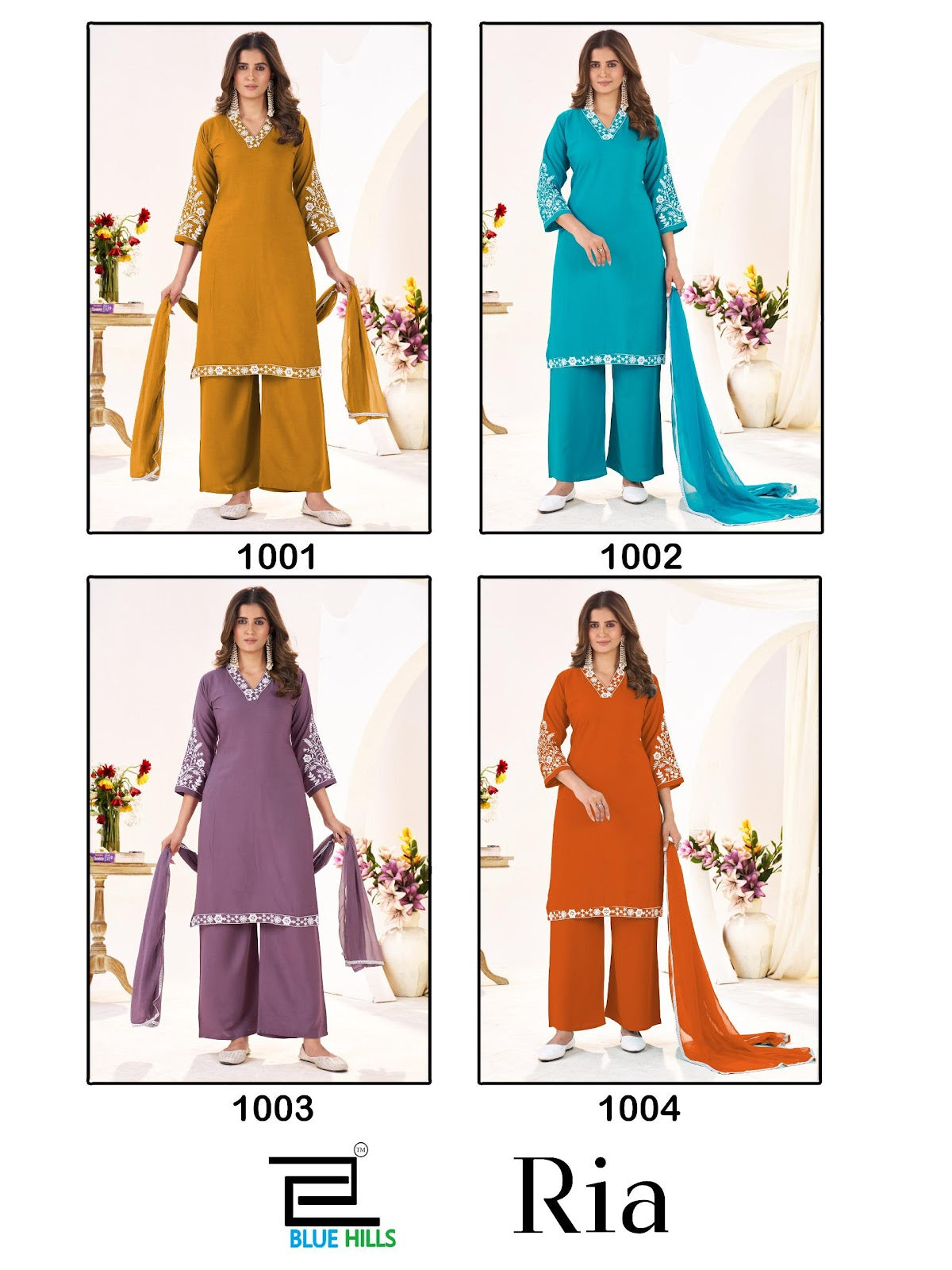 Ria Blue Hills Rayon 14Kg Readymade Plazzo Style Suits Wholesaler India