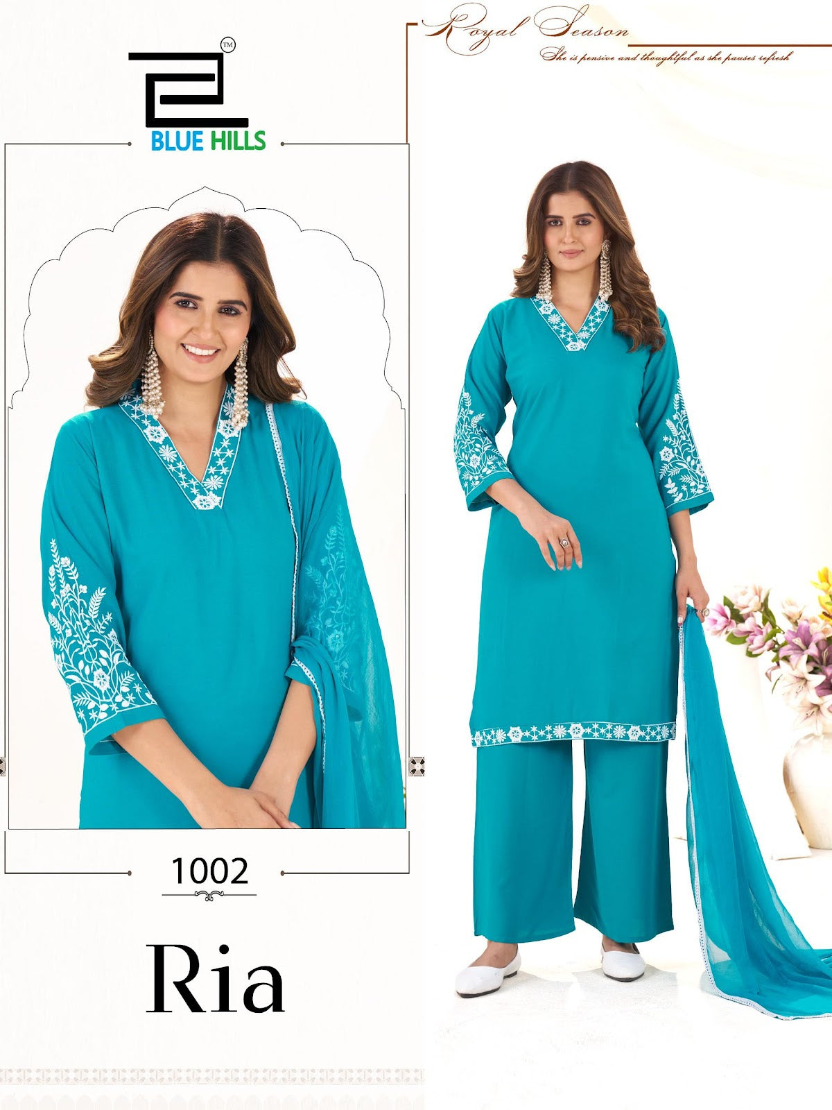 Ria Blue Hills Rayon 14Kg Readymade Plazzo Style Suits Wholesaler India