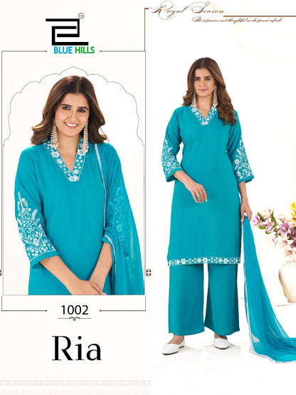 Ria Blue Hills Rayon 14Kg Readymade Plazzo Style Suits Wholesaler India