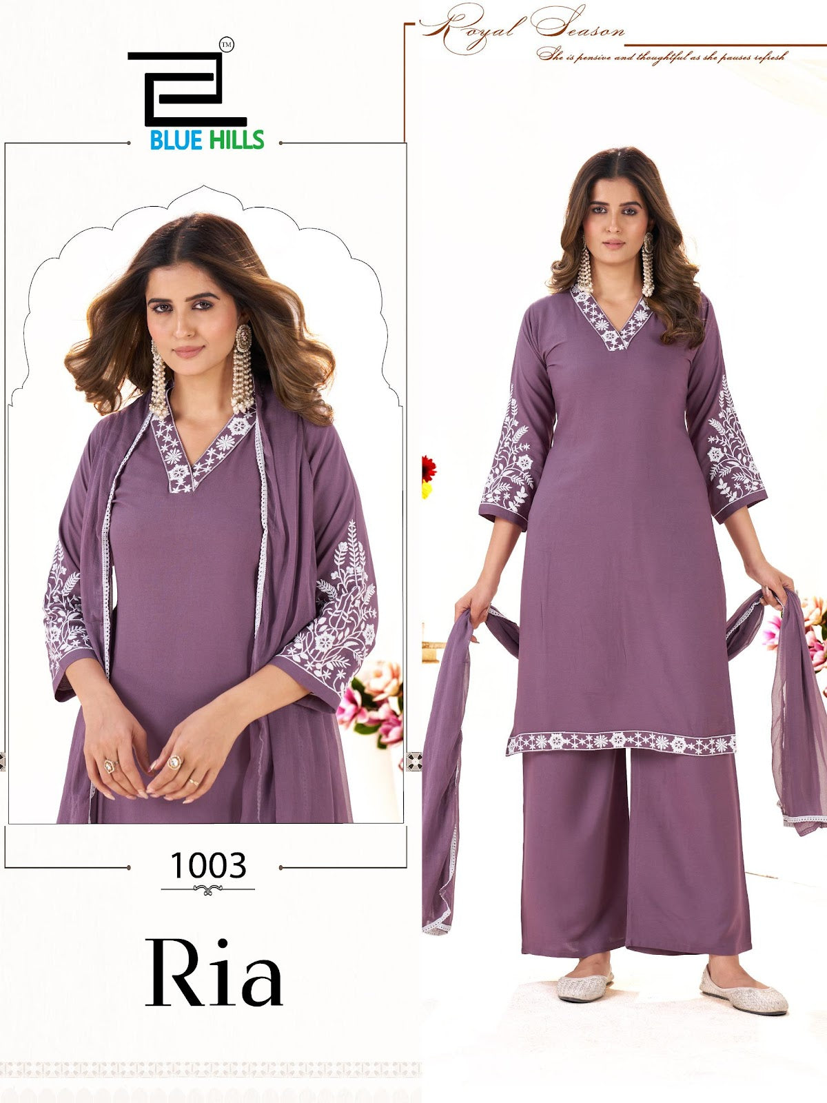 Ria Blue Hills Rayon 14Kg Readymade Plazzo Style Suits Wholesaler India