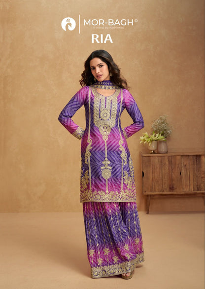 Ria Mor Bagh Chinnon Silk Readymade Plazzo Style Suits Wholesale Price