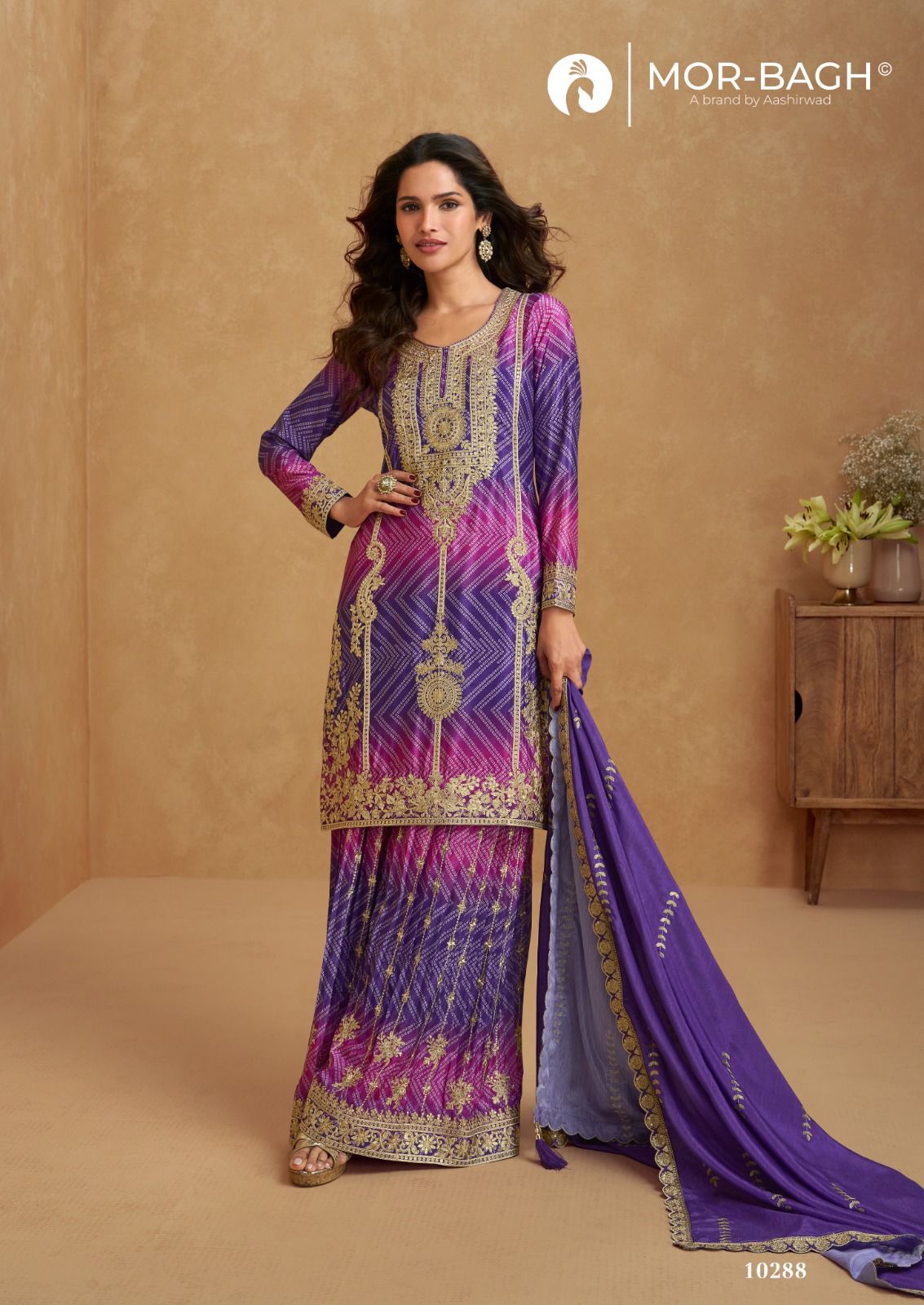 Ria Mor Bagh Chinnon Silk Readymade Plazzo Style Suits Wholesale Price