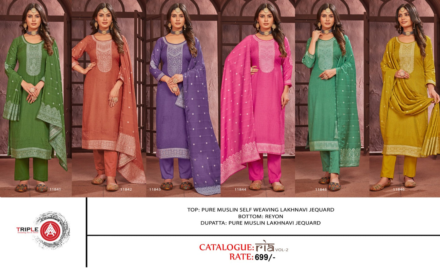 Ria Vol 2 Triple Aaa Muslin Pant Style Suits Exporter Gujarat